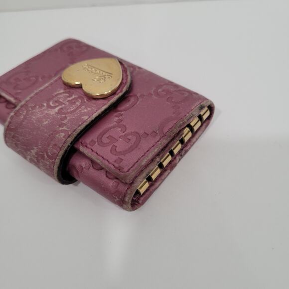 Gucci Heart Logo Key Holder Wallet Case Leather Small Purple Metallic Charm - Picture 10 of 12